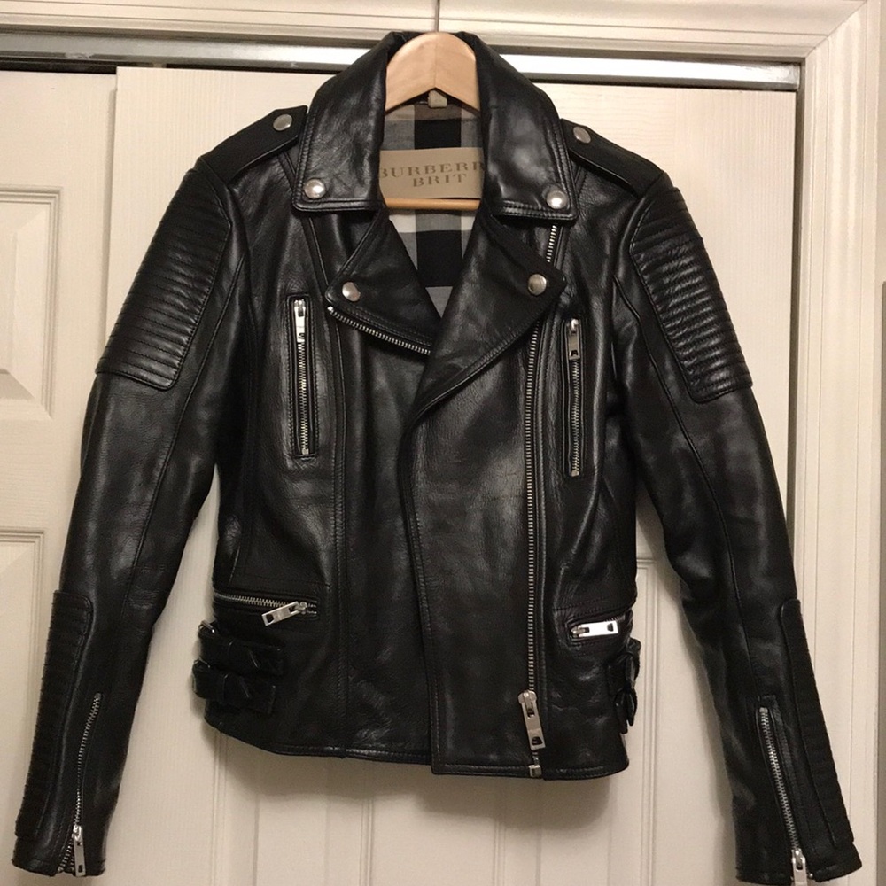 💯 Authentic Burberry Leather Moto Jacket sz 2